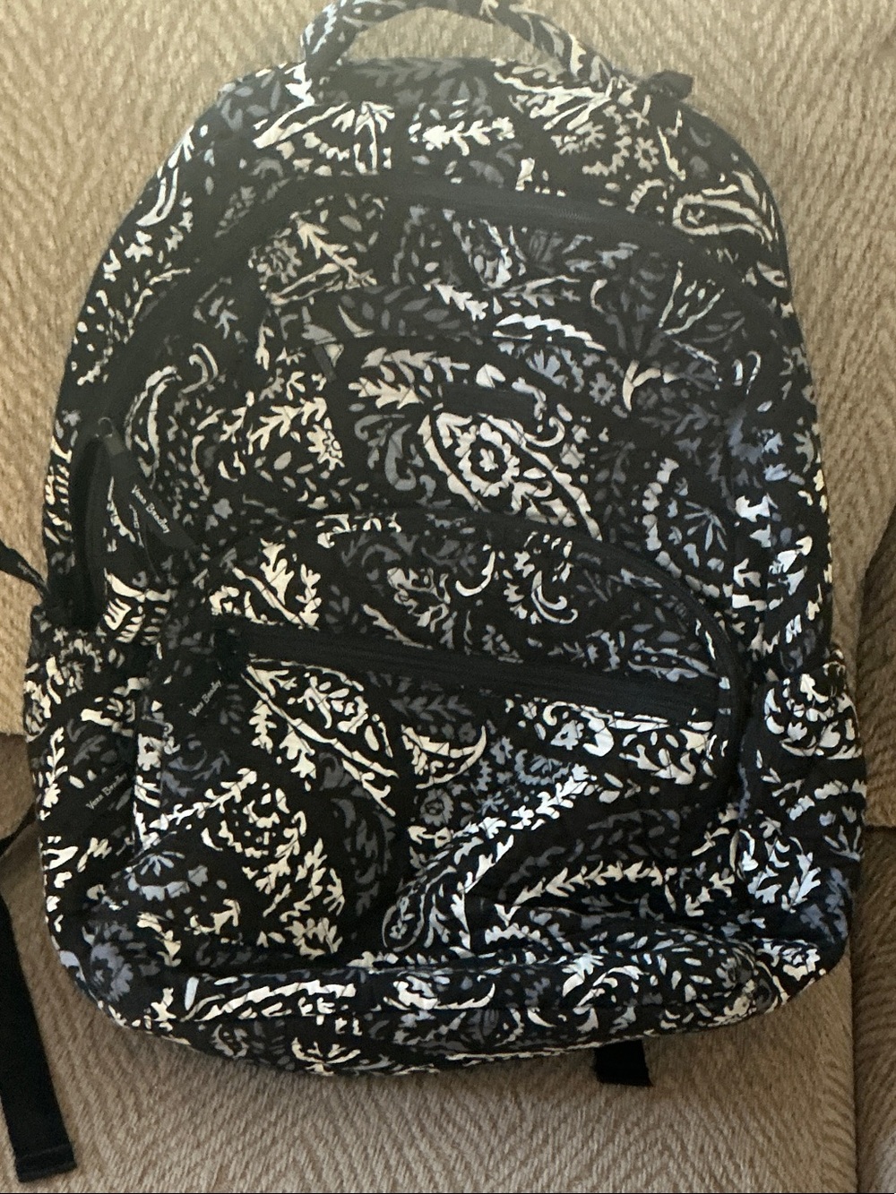 Vera Bradley Black and White abstract Patterned large quilted  back pack.